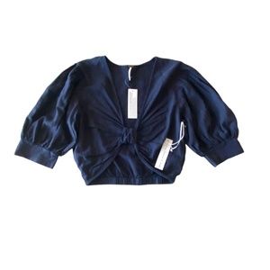 NWT Young Fabulous & Broke Blue Crop Top with Knot Front, Size XS